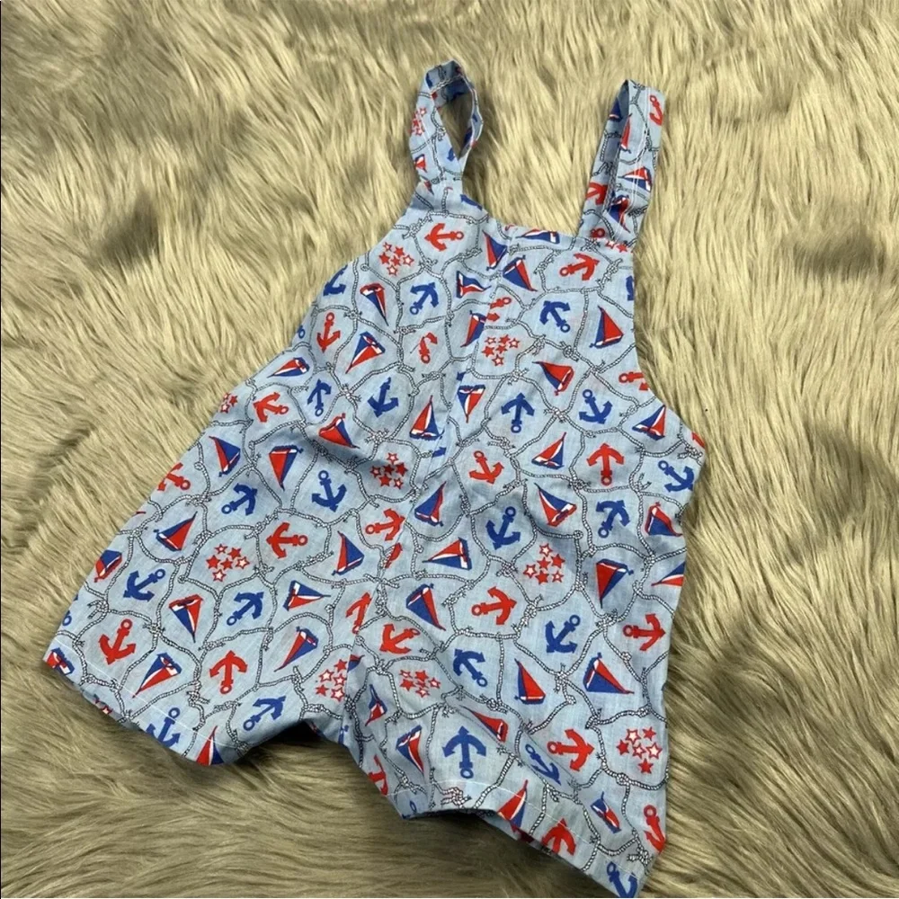 Vintage Toddler Blue Red Sailor Anchor Romper